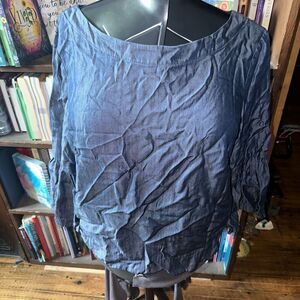 White House Black Market denim bell sleeve classic 14 blouse